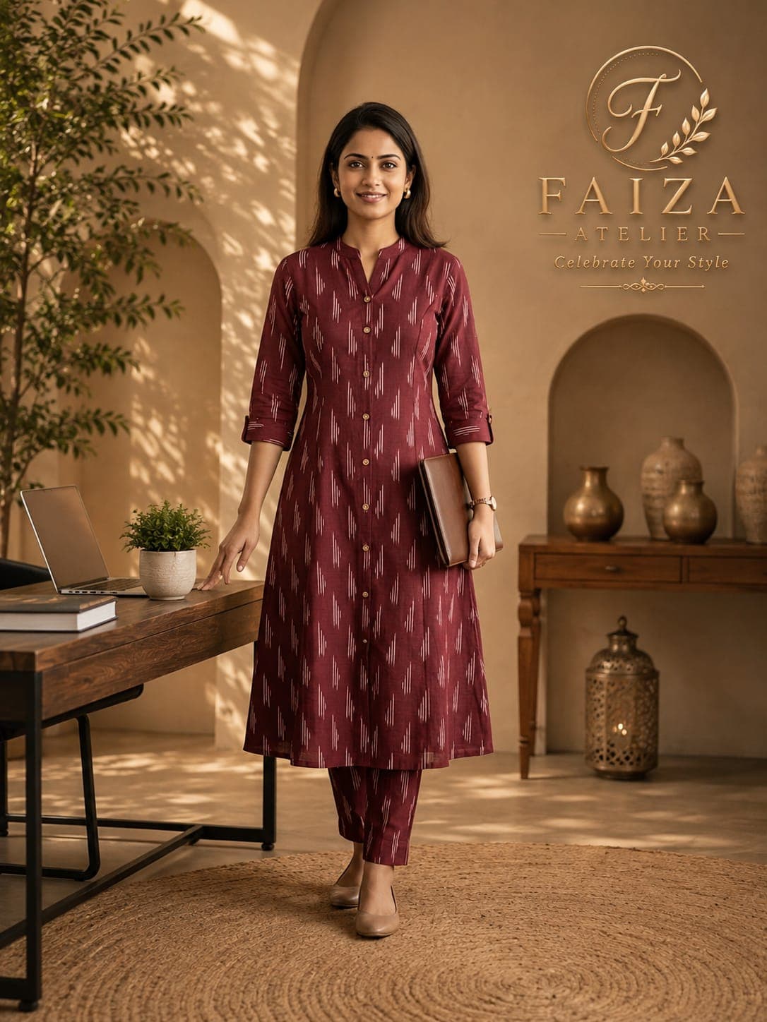 Ikkat Kurta Close Top