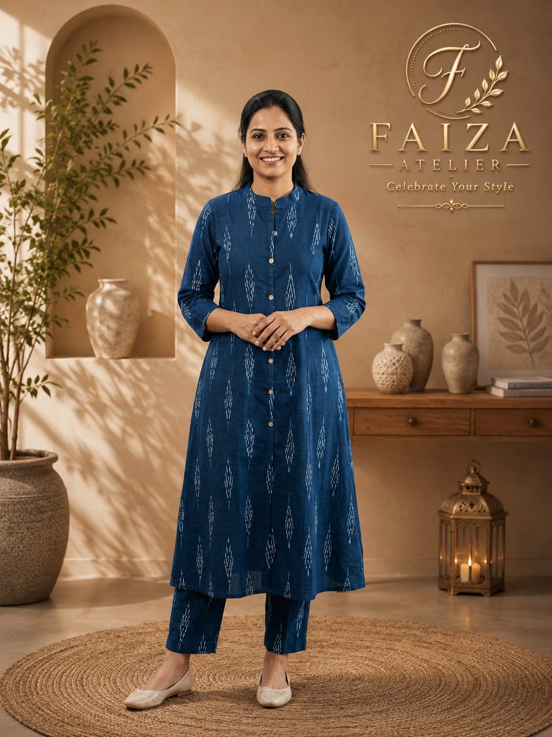 Ikkat Kurta Close Top